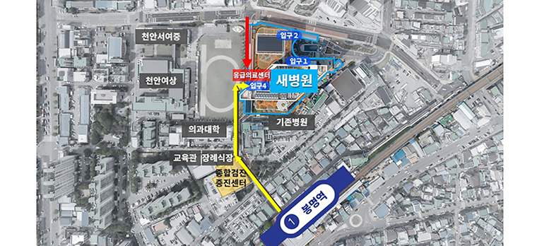 지하철 오시는길 약도,지하철 1호선 봉명역(순천향대학교 부속 천안병원)에서 하차 후 2번 출구에 위치해 있음.(모니터 해상도 760px이상 1000px 미만일때 사용하는 이미지)